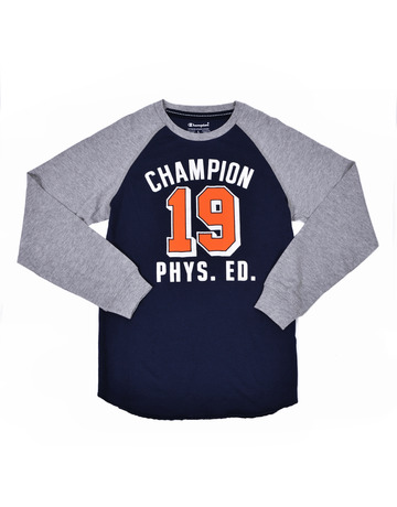 Champion Camiseta Niño M/L Atlhletic Logo Crewneck T-Shirt (marino)