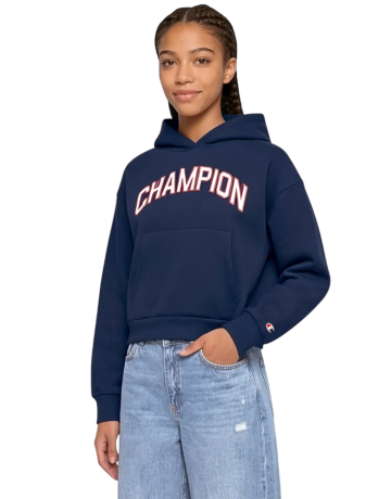 Champion Girls Graphic Logo Main Street Fleece Cropped Hooded "Navy"