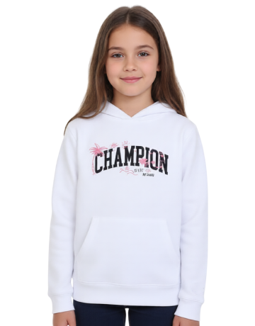 Champion Girls Hooded Sweatshirt  graphic logo "White"