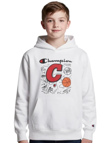 Champion Kids Basketball Maxi Graphic Logo Hoodie "White"