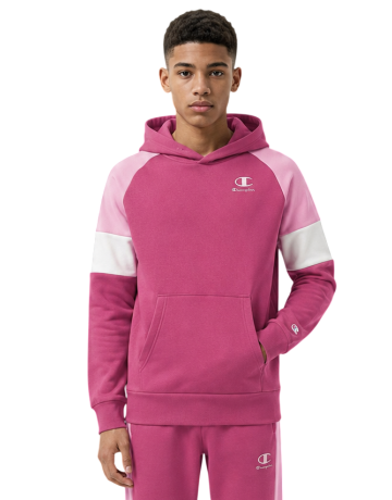 Champion Kids Colour Block Embroidery Logo Pullover Hoodie "Silken Raspberry-Pink"