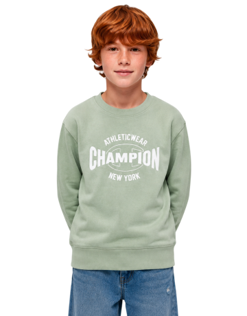 Champion Kids Graphic Logo Powerblend Fleece Sweatshirt "Light Olive Green"