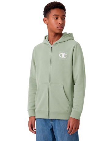 Champion Kids Graphic Logo Powerblend Full-Zip Fleece Hooded "Light Olive Green"