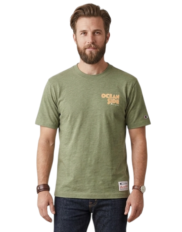 Champion Ocean Side Cotton Graphic Garment Wash T-shirt "Moss Green-Olive"