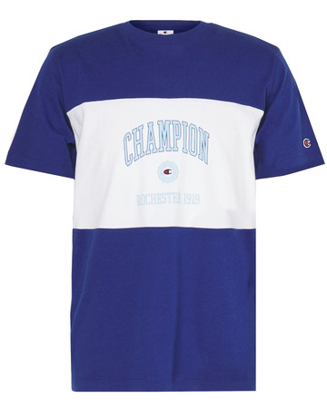 Champion Rochester Bookstore Farbe Block Logo T-Shirt "Blau"