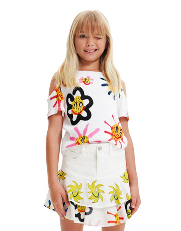 Desigual Girls Flower Cut Out T-Shirt