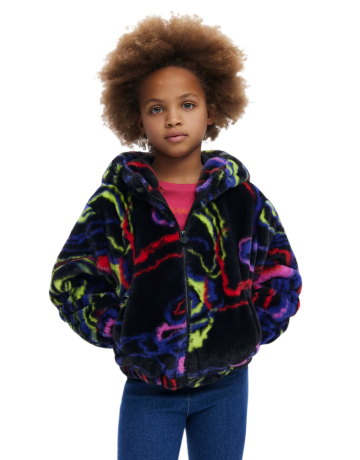 Desigual Girls Rainbow Fur Jacket "Tutti Fruti"