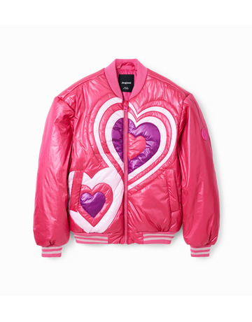 Desigual Girls Quilted Heart Bomber Jacke "Fuchsia"