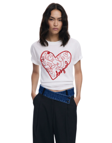 Desigual T-shirt with embossed hearts "White"