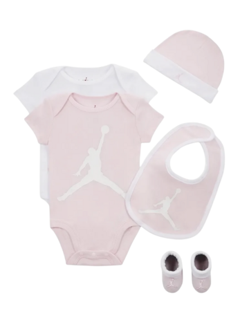Jordan JHN Jumpman Infants Hat/Bodysuit/Bootie and Bid 5-Pc Set "Pink-White"