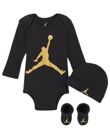 Jordan JHN Jumpman Infants Hat/Bodysuit long sleeve/Bootie Set 3pc "Black Gold"