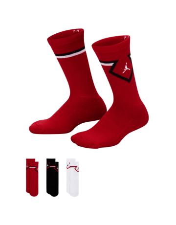 Jordan Kids Diamond High Crew Socks (3 Pairs) "Gym Red-White-Black"