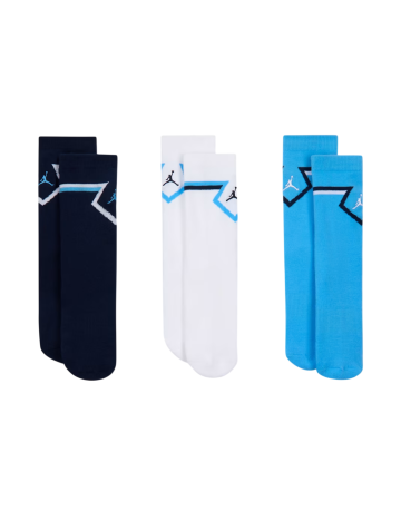 Jordan Kids Diamond High Crew Socks (3 Pairs) "University-White-Blue-Navy"
