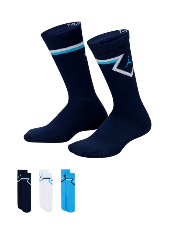 Jordan Kids Diamond High Crew Socks (3 Pairs) "University-White-Blue-Navy"