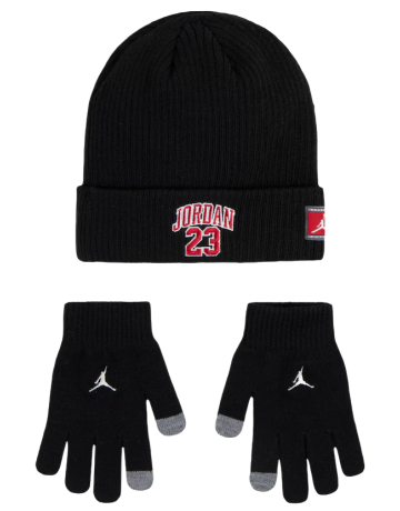 Jordan Kids JDB 23 Jersey Beanie and Gloves 2Piece Set "Black-Gym Red"