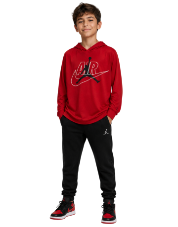 Jordan KIDS JUMPMAN AIR long-sleeved hooded t-shirt "Gym Red"