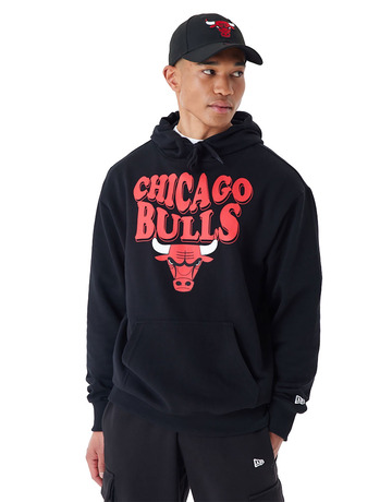 New Era NBA Chicago Bulls Script Oversized Pullover Hoodie "Black"