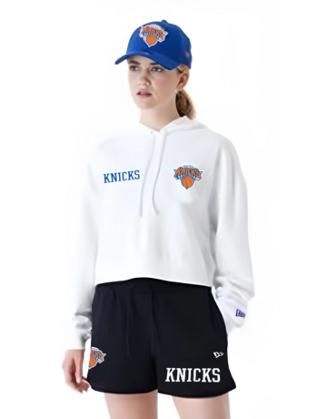 New Era NBA Womens New York Knicks Team Logo Crop Pullover Hoodie