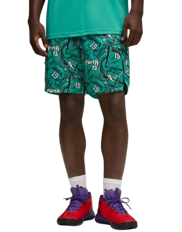 Puma Basketball Flagrant Foul AOP 6" Shorts "Vibrant Green-AOP"