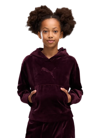 Puma ESS ELEVATED Velour Relaxed Short Length Hoodie "Ruby Noir"