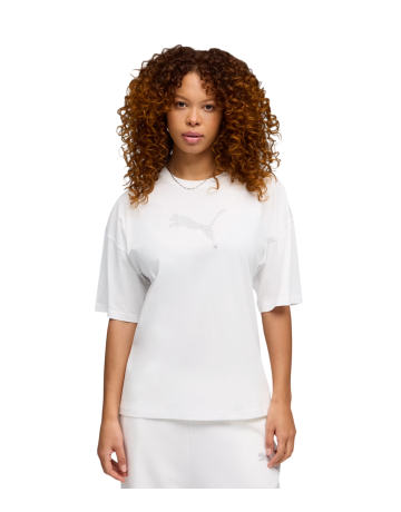 Puma ESS GRAPHICS LEO LUXE Bedazzled Oversized Tee "White"