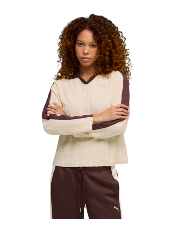 Puma T7 Relaxed Long Sleeve Polo " Alpine Snow-Chocolate Brown"