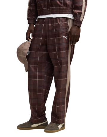 Puma T7 Relaxed Tartan Woven Track Pants op "Chocolate Fondue"
