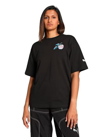 Puma Frauen Basketaball Kirsche auf Top-Grafik überdimensional Fit Tee "Schwarz"