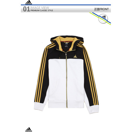Adidas Sudadera Essentials 3S FZ Hood (blanco/negro/oro)