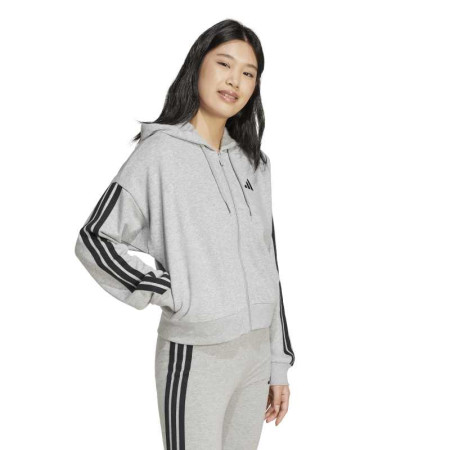Adidas Essentials 3-Stripes French Terry Full-Zip Hoodie "Grey"