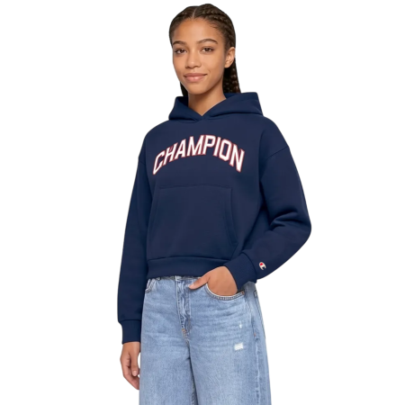 Champion Girls Graphic Logo Main Street Fleece Cropped Hooded "Navy"