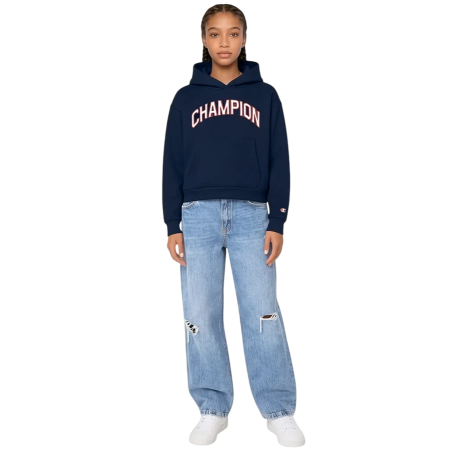 Champion Girls Graphic Logo Main Street Fleece Cropped Hooded "Navy"