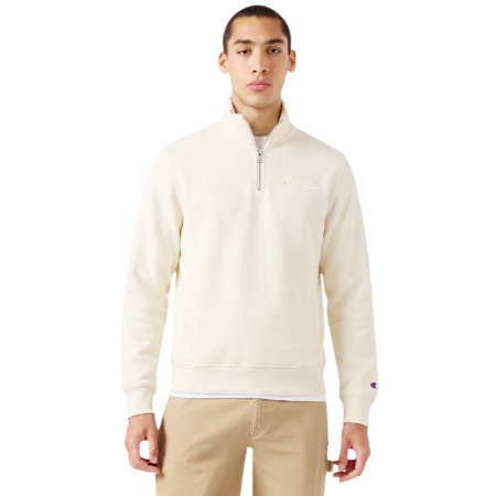 Champion Icons Small Embroidered Logo Half Zip Fleece Sweatshirt "Cream"
