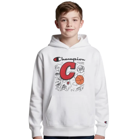 Champion Kids Basketball Maxi Graphic Logo Hoodie "White"