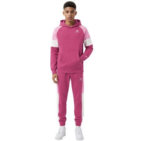 Champion Kids Colour Block Embroidery Logo Pullover Hoodie "Silken Raspberry-Pink"