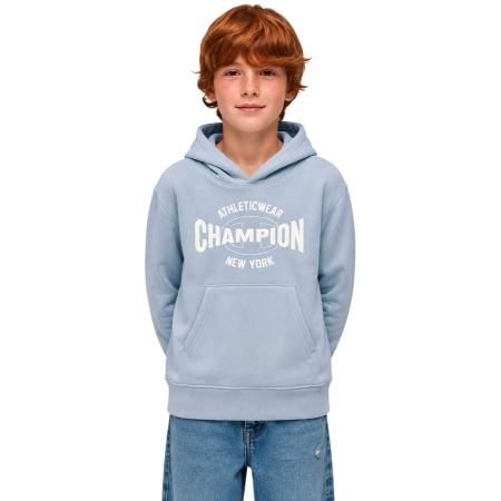 Champion Kids Graphic Logo Powerblend Fleece Hooded "Light Steel Blue"