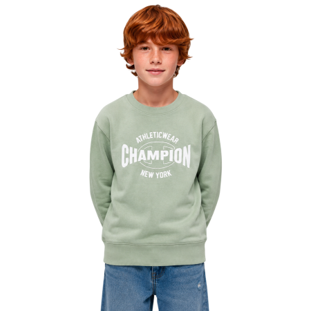 Champion Kids Graphic Logo Powerblend Fleece Sweatshirt "Light Olive Green"
