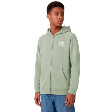 Champion Kids Graphic Logo Powerblend Full-Zip Fleece Hooded "Light Olive Green"