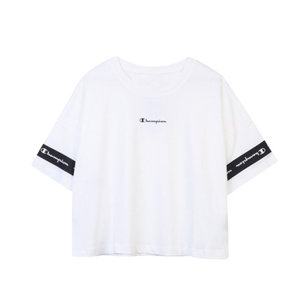 Champion Legacy Wm ́s Sleeves Script Print Logo gekropft Tee "Weiß"
