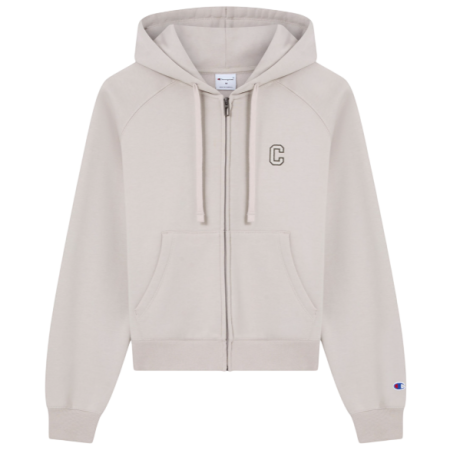 Champion Women’s Shiny Embroidered 'C' Logo Loose Fit Full-Zip Hoodie Sweatshirt "Taupe"
