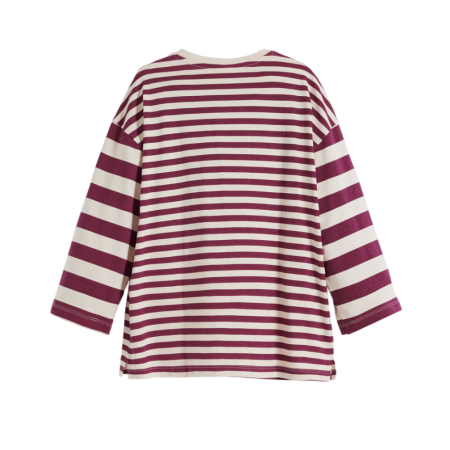 Desigual Striped T-shirt with butterfly beads "Eggplant"