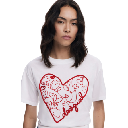 Desigual T-shirt with embossed hearts "White"