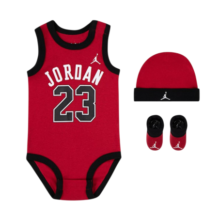 Jordan Infants J23 Jersey/hat/bodysuit/bootie 3 Stück Set (0-6M) "Gym Red"