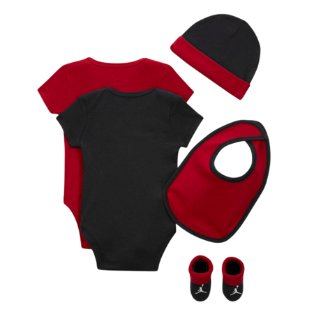 Jordan JHN Jumpman Infants Hat/Bodysuit/Bootie and Bid 5-Pc Set "Red-Black"
