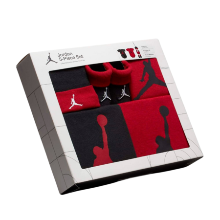 Jordan JHN Jumpman Infants Hat/Bodysuit/Bootie and Bid 5-Pc Set "Red-Black"