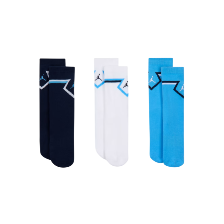Jordan Kids Diamond High Crew Socks (3 Pairs) "University-White-Blue-Navy"