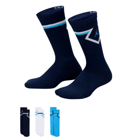 Jordan Kids Diamond High Crew Socks (3 Pairs) "University-White-Blue-Navy"