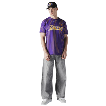 New Era NBA L.A Lakers Throwback H1 Pinstriped SS Tee