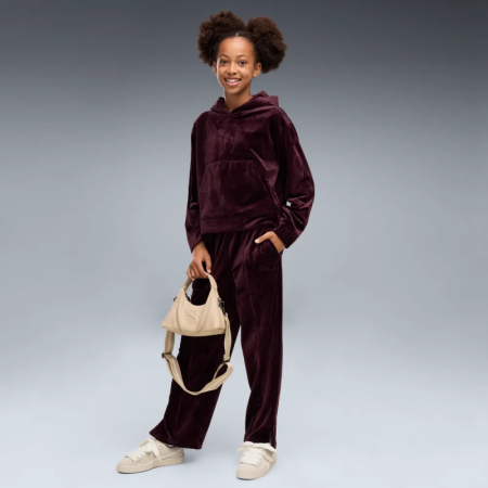 Puma ESS ELEVATED Velour Relaxed Short Length Hoodie "Ruby Noir"