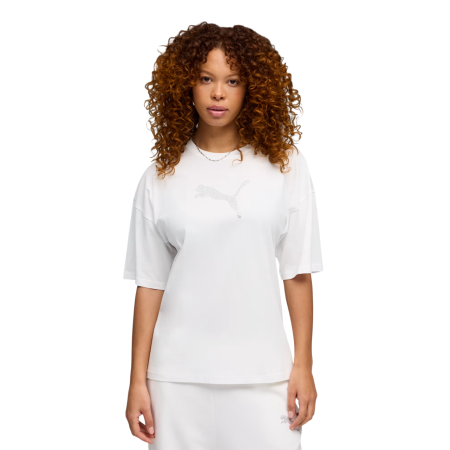 Puma ESS GRAPHICS LEO LUXE Bedazzled Oversized Tee "White"